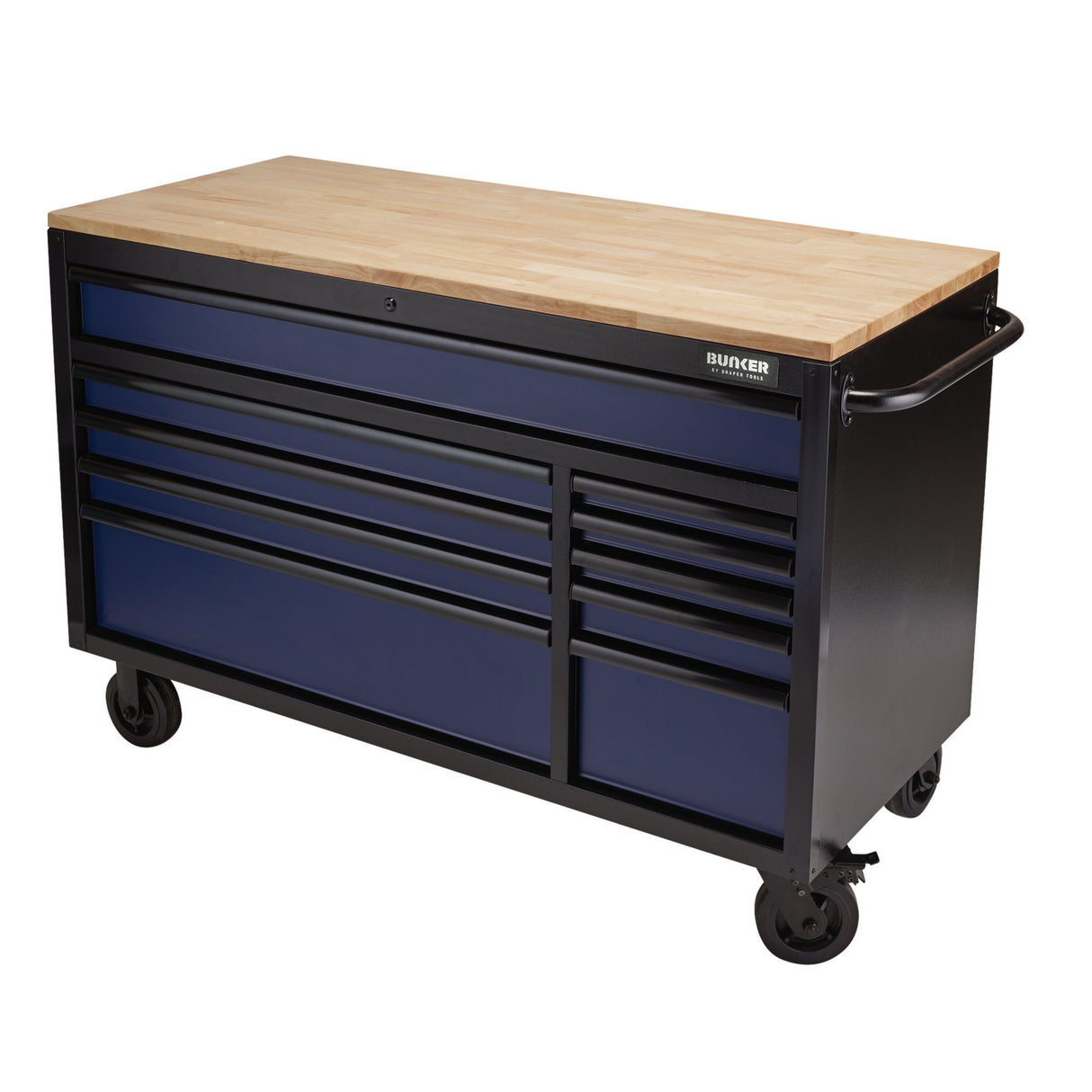 BUNKER® Workbench Roller Tool Cabinet, 10 Drawer, 56", Blue