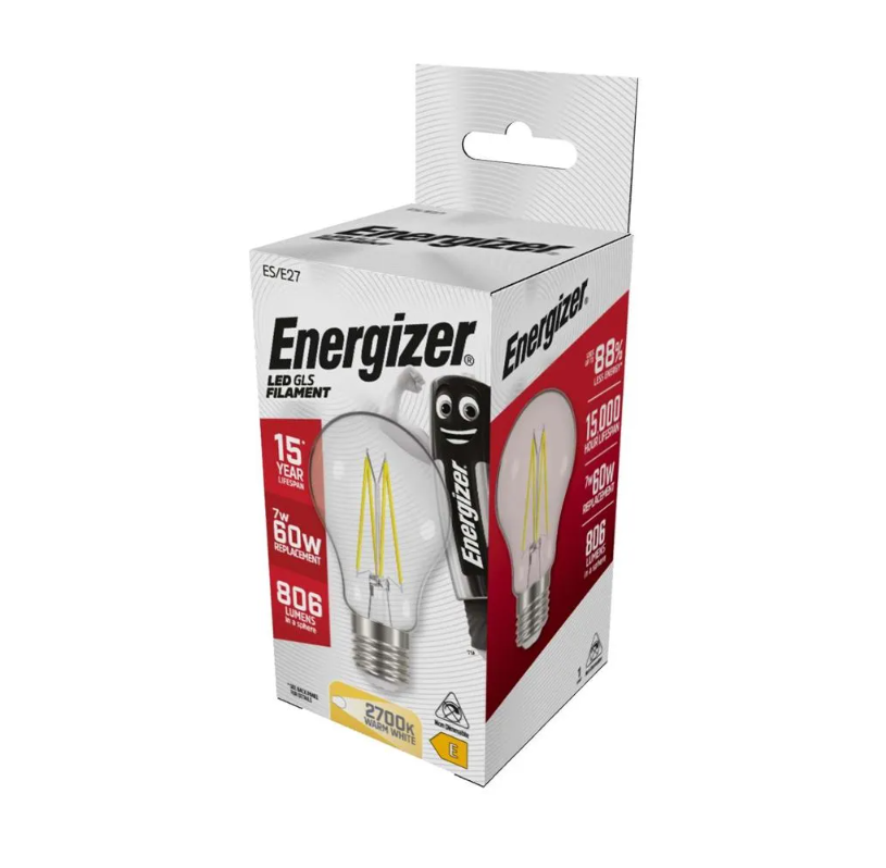 ENERGIZER 7W  60W  E27  CLEAR LED FILAMENT GLS 806LM