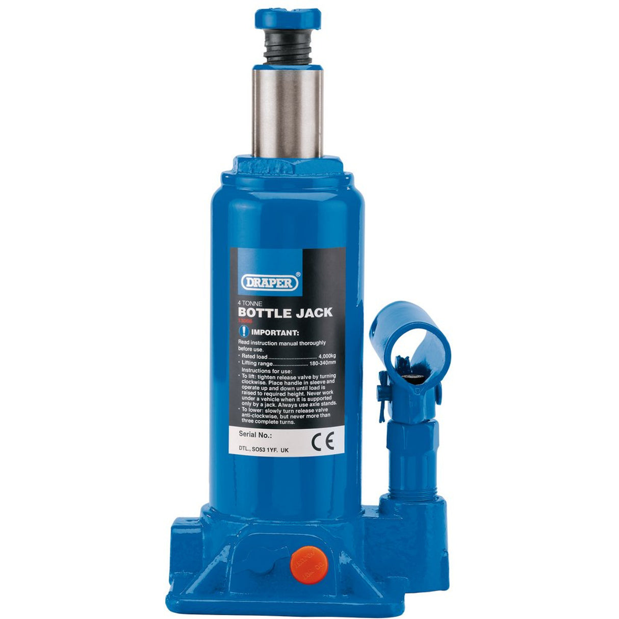 DRAPER HYDRAULIC BOTTLE JACK, 4 TONNE