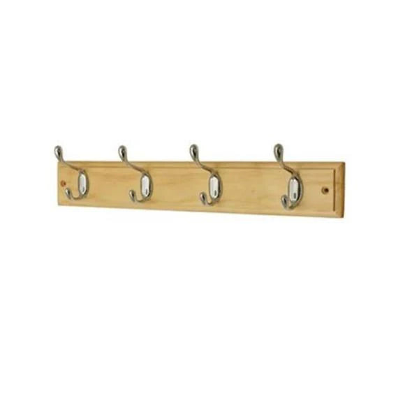 HEADBOURNE H/DUTY HAT AND COAT 4 HOOK CHROME/LACQUERED PINE