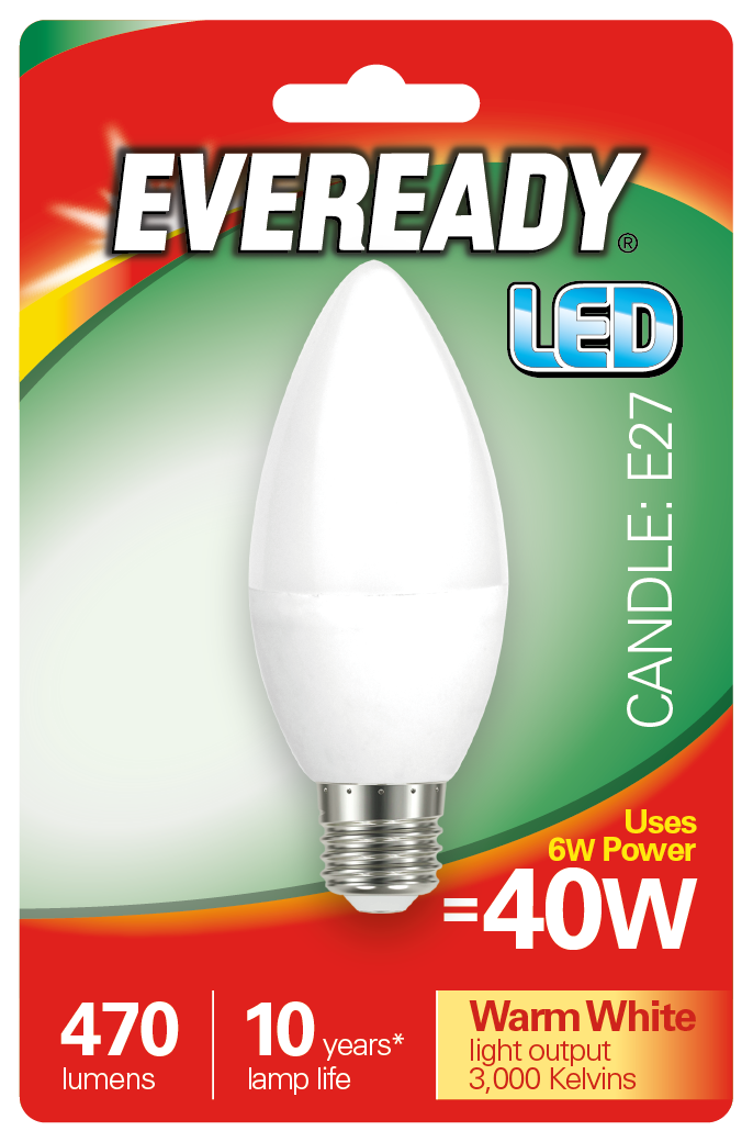 EVEREADY 6W (40W) E27 LED CANDLE 470 LUMENS