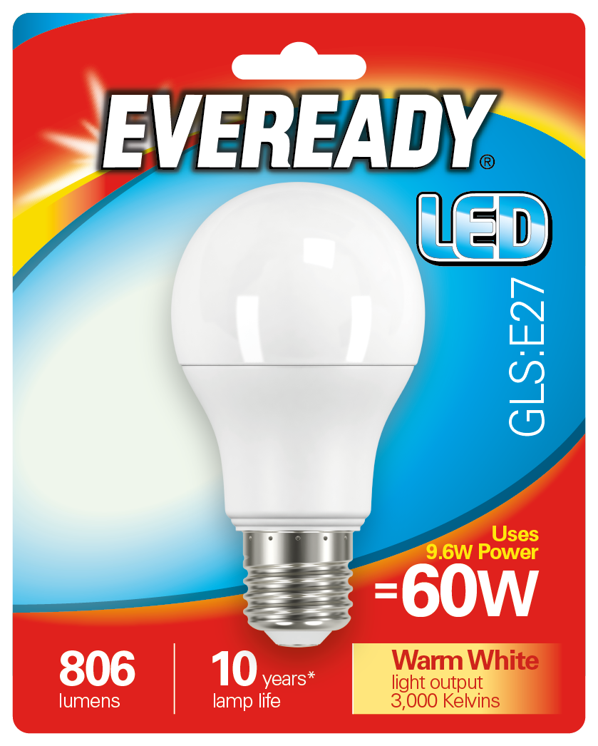 EVEREADY 9.6W (60W) E27 LED GLS 806 LUMENS