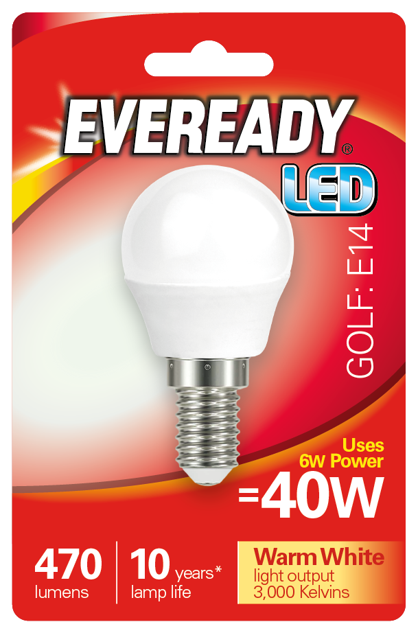 EVEREADY 6W (40W) E14 LED GOLF BALL 470 LUMENS