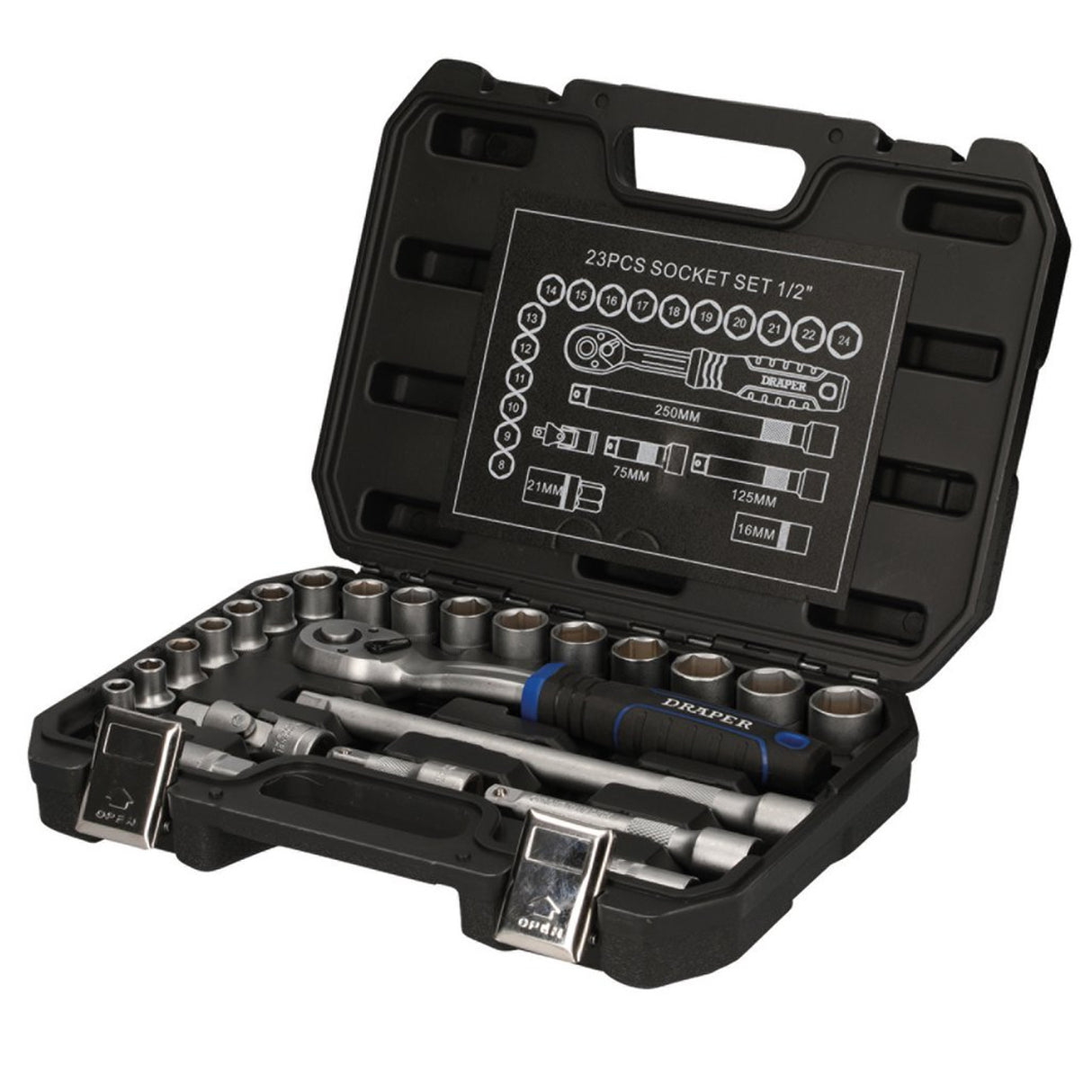 DRAPER HI-TORQ® METRIC SOCKET SET, 1/2" SQ. DR. (23 PIECE)