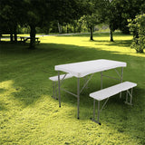 FOLDING WHITE TABLE WITH 2 BENCHES