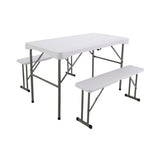 FOLDING WHITE TABLE WITH 2 BENCHES