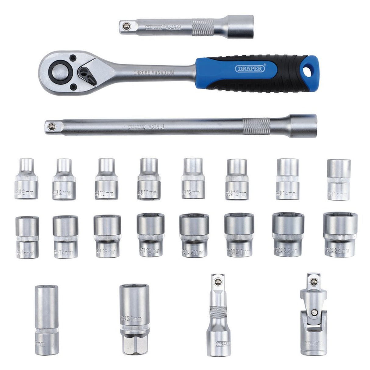 DRAPER HI-TORQ® METRIC SOCKET SET, 1/2" SQ.. DR. (23 PIECE)