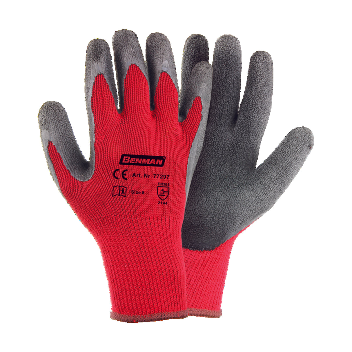 BENMAN LATEX COATED GLOVES - RED - LARGE