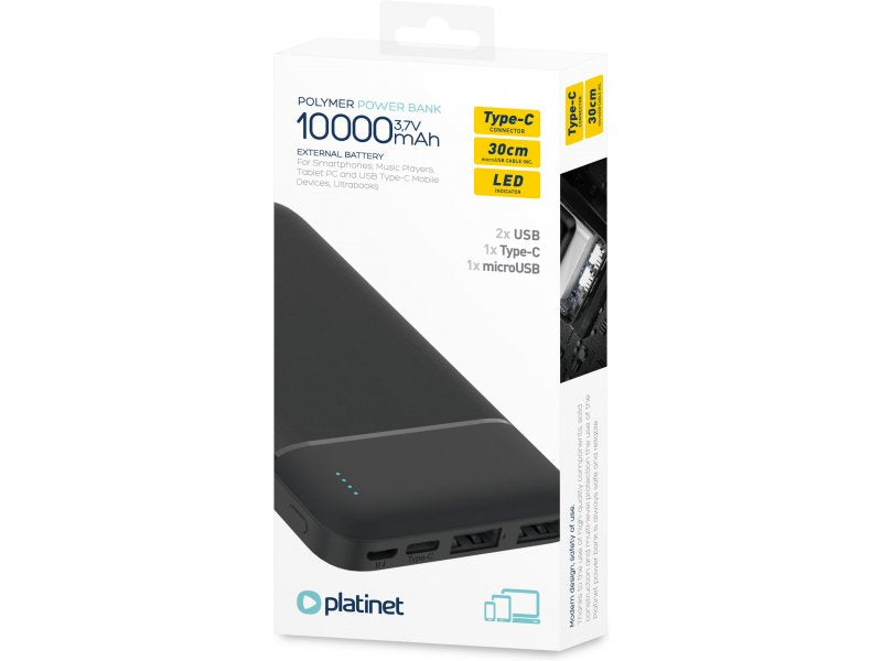 PLATINET POWERBANK 10000mAh USB-C & DUAL USB (LI-POLYMER)