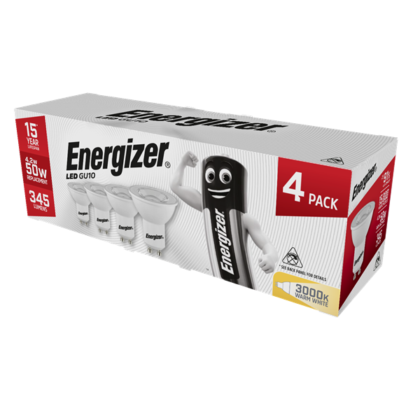 ENERGIZER 4 PACK LED 4.2W (50W) 345 LUMEN GU10 LAMP WARM WHITE