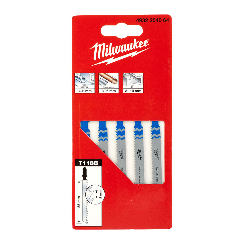 MILWAUKEE JIGSAW BLADE 55MM X 2MM T118B 5PC