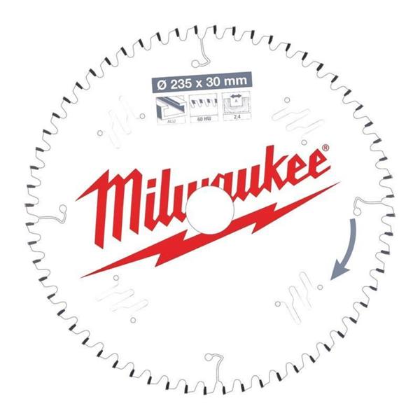 MILWAUKEE 235MM X 30MM X 60T CIRCULAR SAW BLADE WITH ANTI-FRICTION COATING