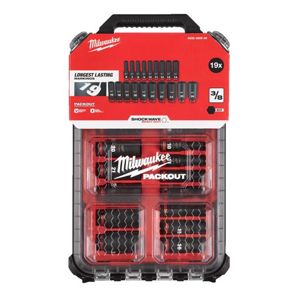 MILWAUKEE 3/8" DEEP IMPACT SOCKET SET 19 PC IN PACKOUT