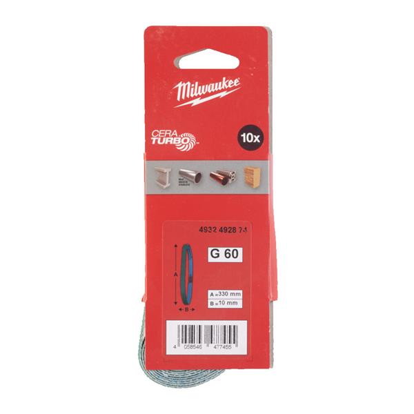 MILWAUKEE SAND BELT 10MM X 330MM G60-10PC