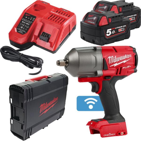 MILWAUKEE HIGH TORQUE IMPACT WRENCH 1/2" WITH 2 X 5AH BATTERY & CHARGER M18ONEFHIWF12-502X