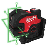MILWAUKEE M12 CROSS LINE WITH 4 POINTS LASER 1 X 3AH BATTERY, TRACK CLIP AND PLATE