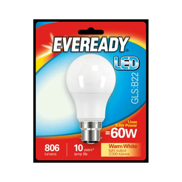 EVEREADY 9.6W (60W) B22 LED GLS 806 LUMENS