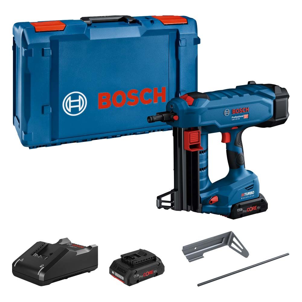 BOSCH GNB 18V-38 BRUSHLESS CONCRETE NAILER W 2 X 4AH BATTERIES & CHARGER