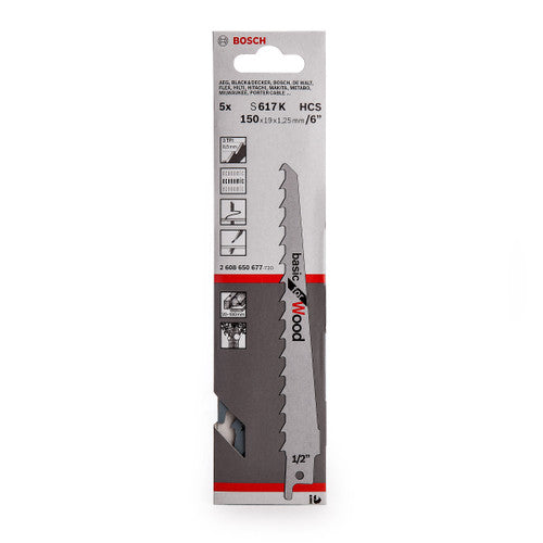 BOSCH 5PK RECIPROCATING SAW BLADE BASIC WOOD S617K