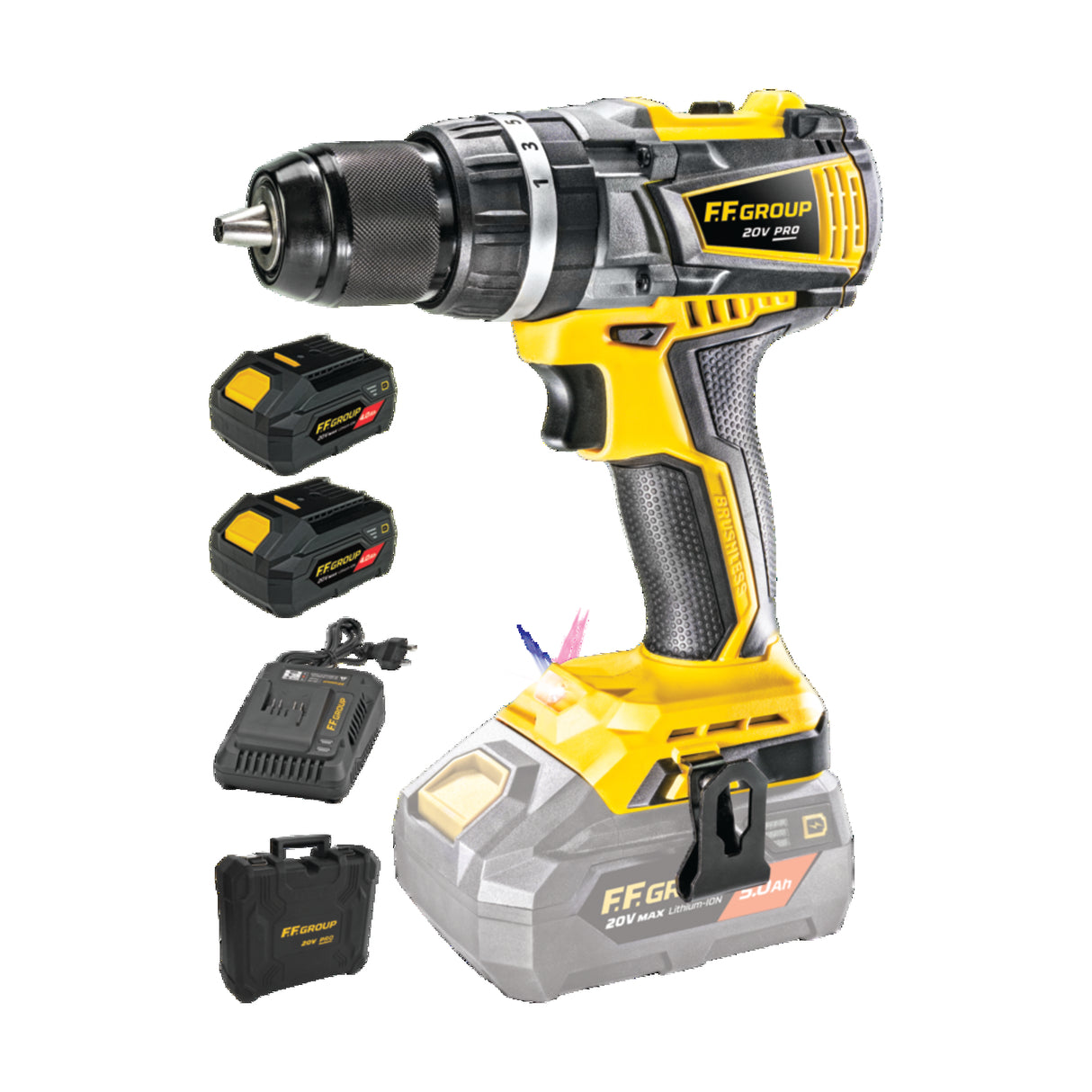 FF GROUP CORDLESS HAMMER DRILL CHD/60-BL 20V PRO, (2X4,0AH)