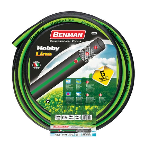 BENMAN GARDEN HOSE HOBBY LINE 1/2IN X 15M GREEN STRIPES