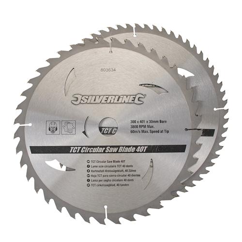 SILVERLINE 300 X 30 TCT CIRCULAR SAW BLADES 40T & 60T 2 PACK