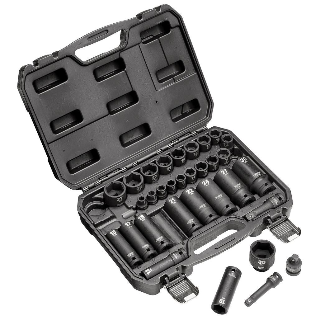 DRAPER IMPACT SOCKET SET, 3/8" & 1/2" SQ. DR. (32 PIECE)