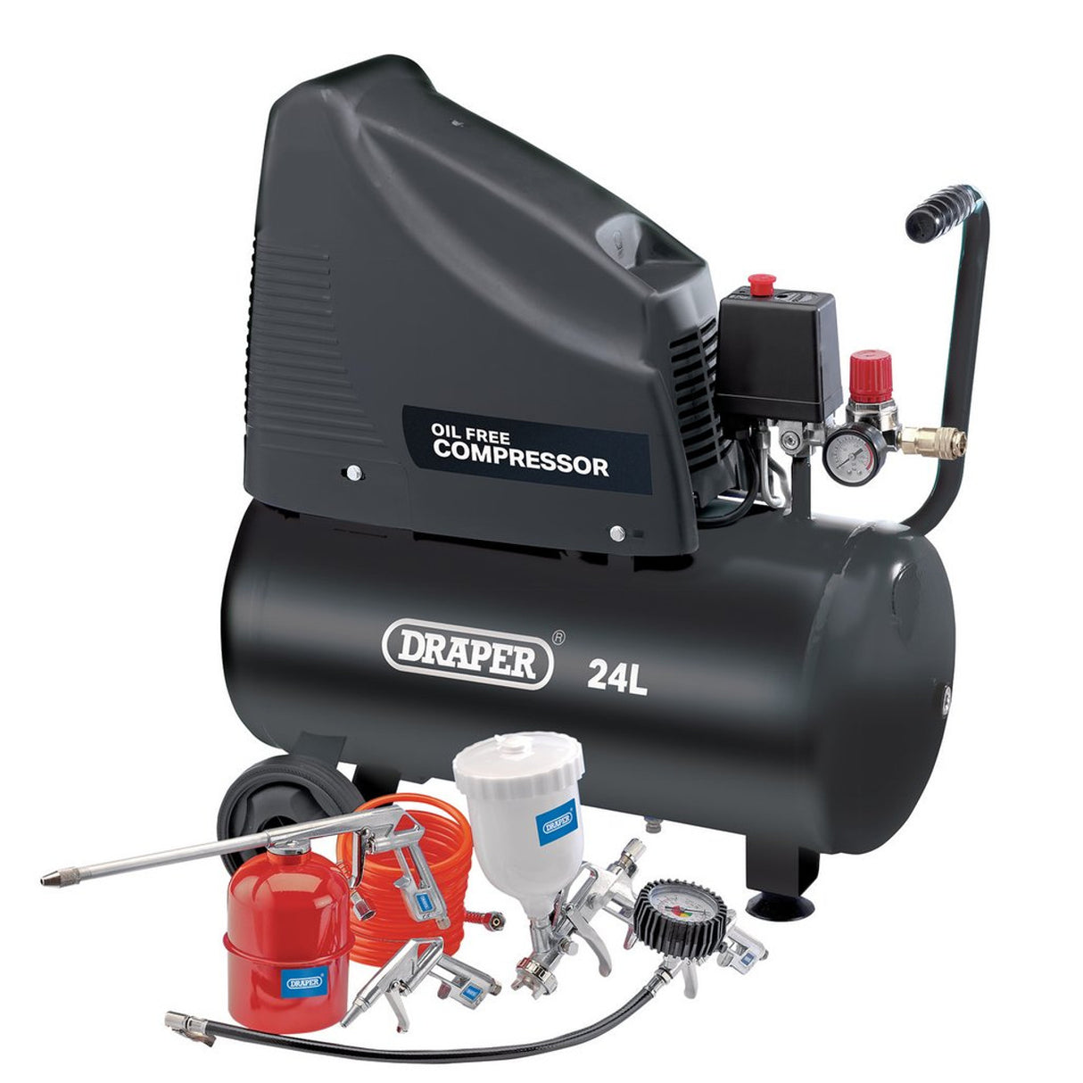 DRAPER 230V OIL FREE COMPRESSOR 24L AND AIR TOOL KIT