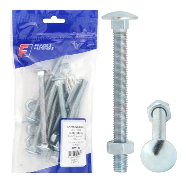 CARRIAGE BOLT ZP M10X110MM BAG 10