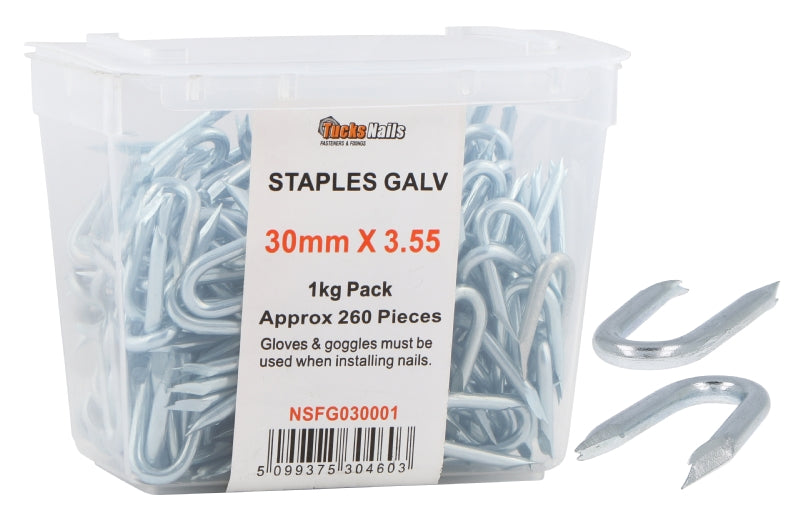 STAPLES GALV 30MM X 3.55 X 1KG