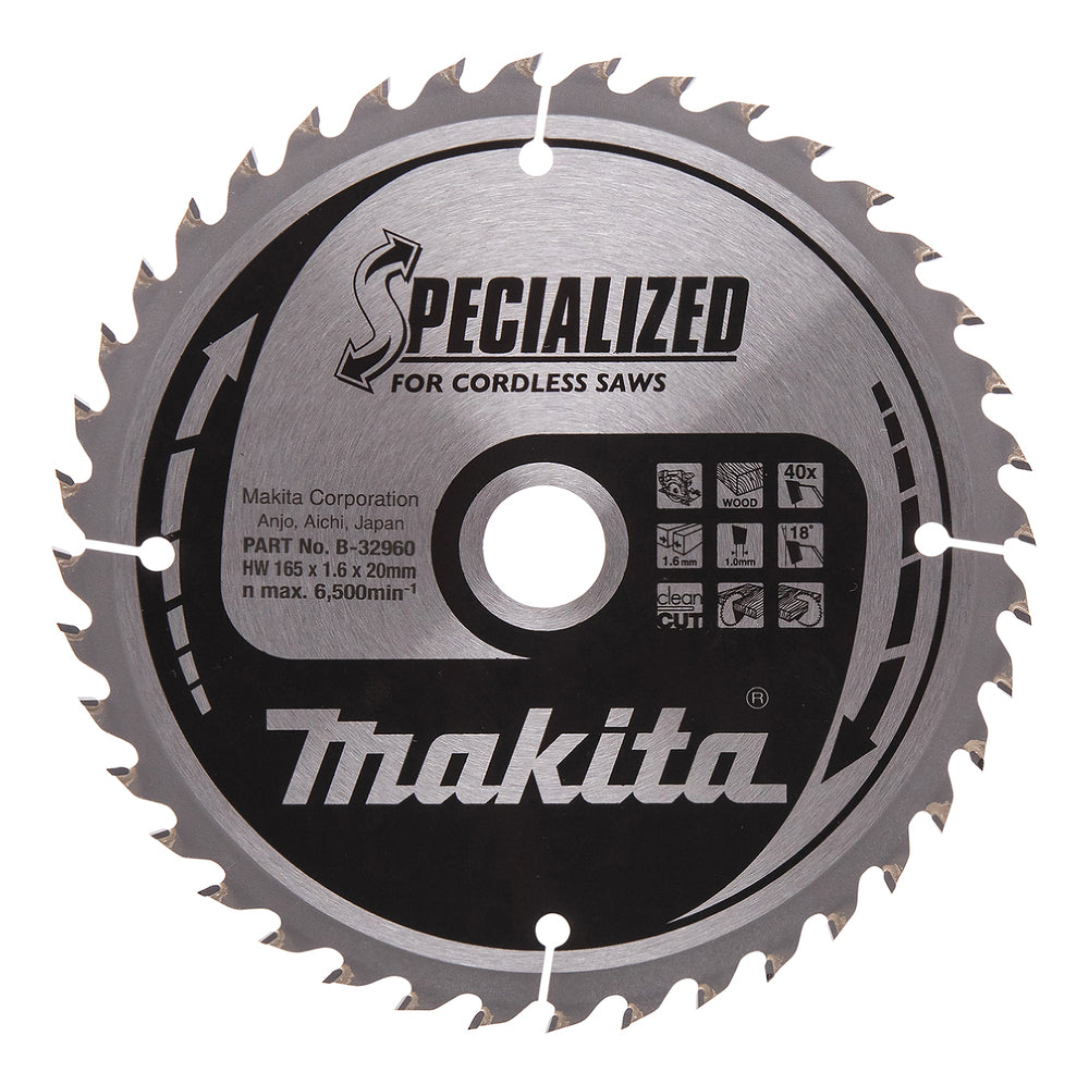 MAKITA SPECIALISED CORDLESS SAWS TCT SAW BLADE BBS165 165MM X 20MM 40T