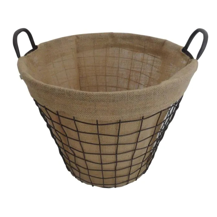 DE VIELLE LOG BASKET METAL ROUND LINNED