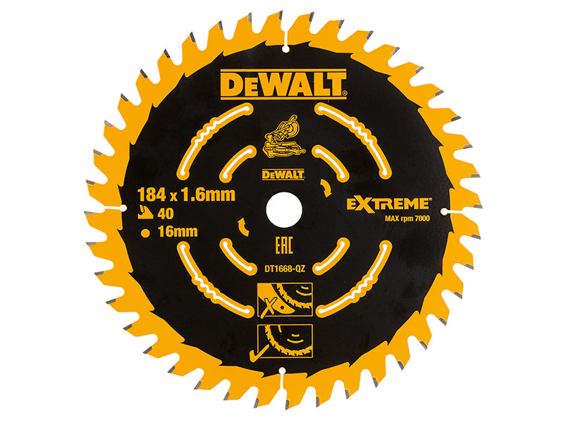 DEWALT Cordless Mitre Saw Blade For DCS365 184 x 16mm x 40T