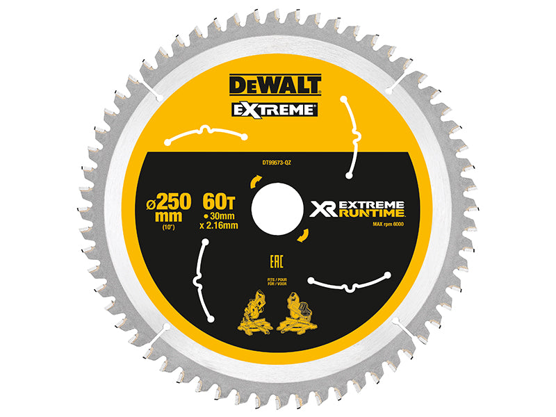 DEWALT Extreme Runtime FlexVolt Mitre Saw Blade 250 x 30mm x 60T