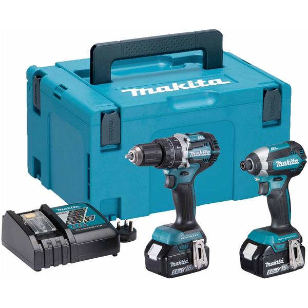 MAKITA DLX2180TJ 18V CORDLESS BRUSHLESS TWIN KIT DHP484 COMBI DRILL & DTD153 IMPACT DRIVER INC 2X 5.0AH BATTS