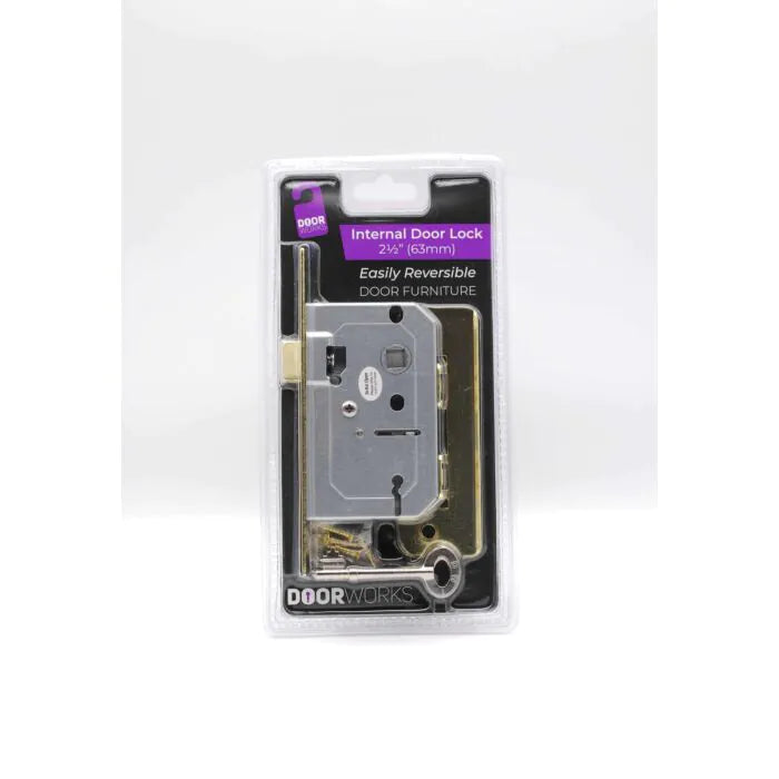 DOORWORKS 2 LEVER INTERNAL DOOR LOCK 63MM BRASS