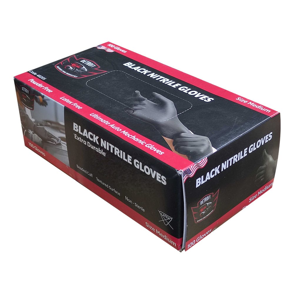 DETROIT BLACK NITRILE GLOVES L 100PCS