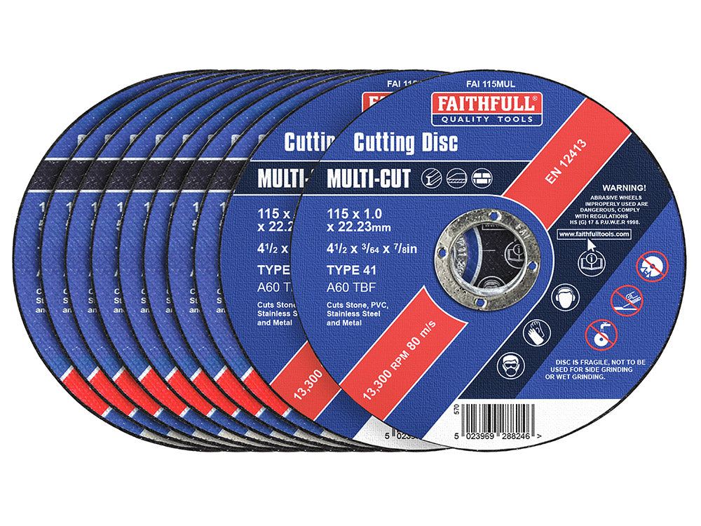 XMS Faithfull 115mm (4 1/2in) Multi-Cut Discs (Tin of 10)