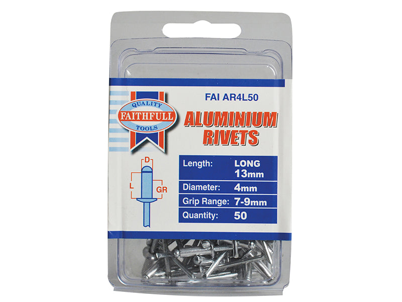 Faithfull Aluminium Rivets 4 x 13mm Long Pre-Pack of 50