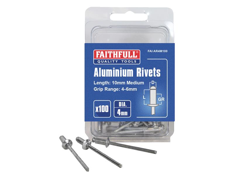 Faithfull Aluminium Rivets 4 x 10mm Medium Pre-Pack of 100