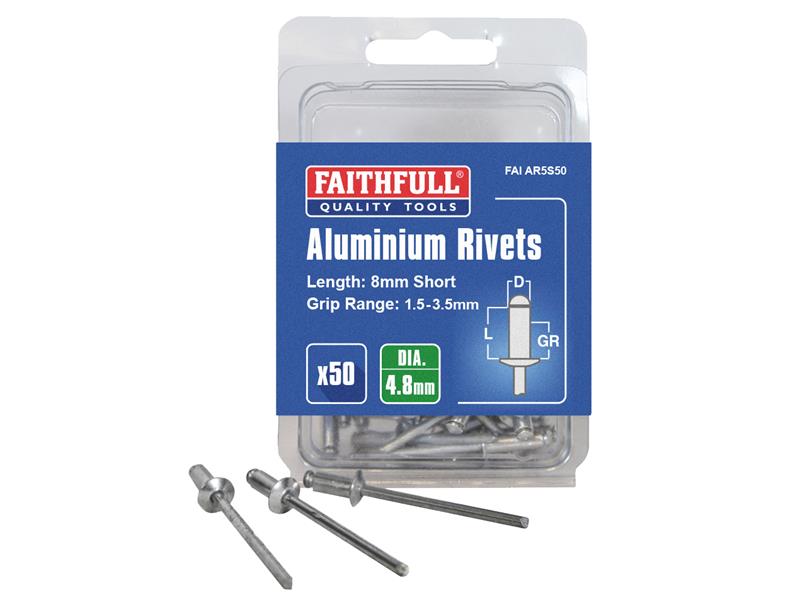 Faithfull Aluminium Rivets 4.8 x 8mm Short Pre-Pack of 50