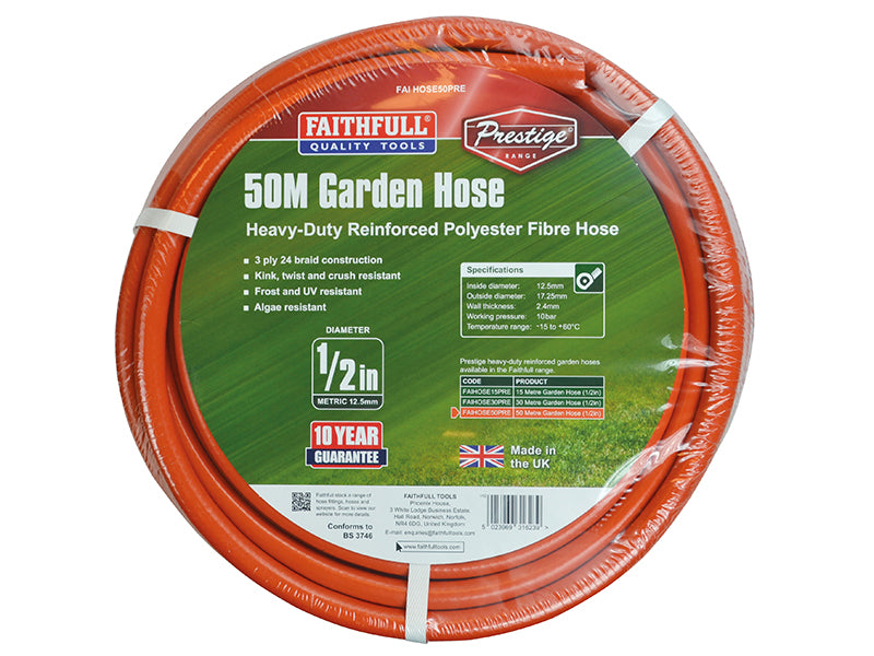 Faithfull Prestige Heavy-Duty Garden Hose 50m 12.5mm (1/2in) Diameter