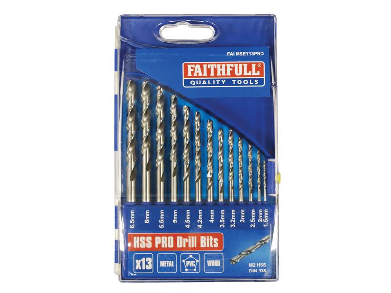 Faithfull Professional HSS Jobber Drill Bit Set, 13 Piece (1.5 - 6.5mm)