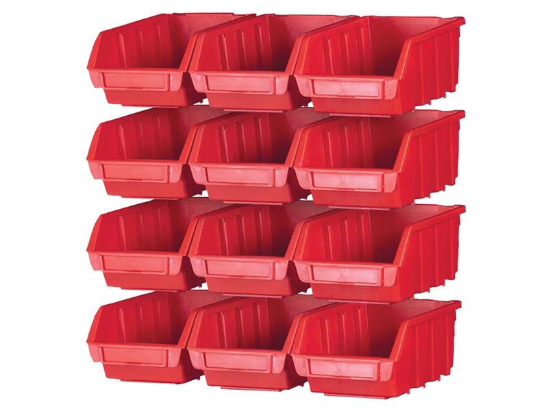 Faithfull 12 Plastic Storage Bins with Wall Mounting Rails