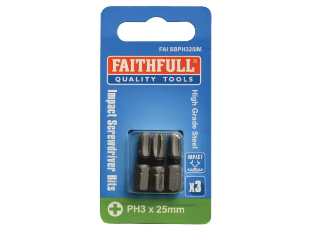 Faithfull Phillips S2 Grade Steel Screwdriver Bits PH3 x 25mm (Pack 3)