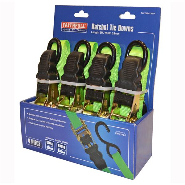 XMS Faithfull 4 Piece Ratchet Tie Down Set