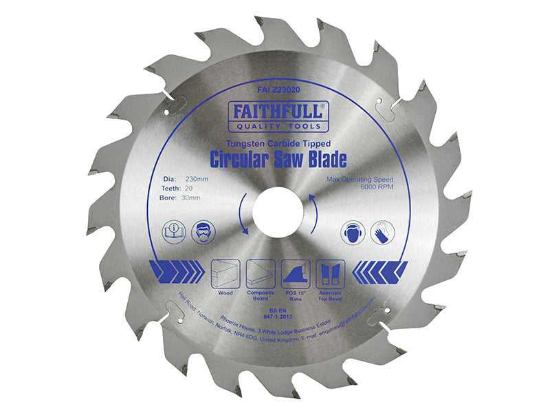 Faithfull TCT Circular Saw Blade 230 x 30mm x 20T POS