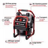 EINHELL PXC 36V PROFESSIONAL 8 LITRE 8 BAR SILENT OIL FREE COMPRESSOR, BODY ONLY