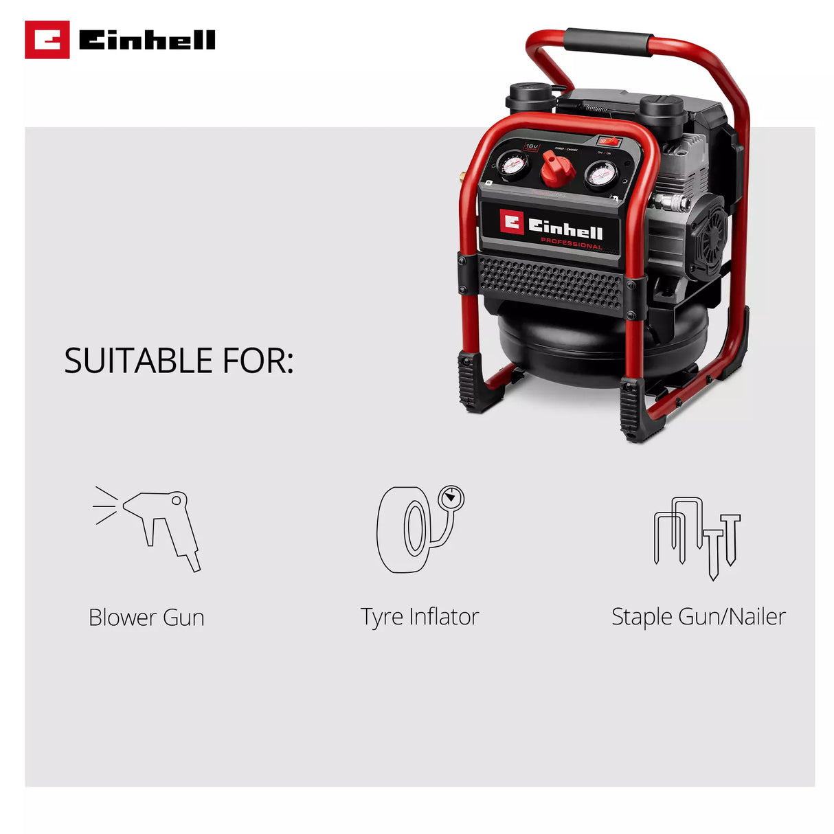 EINHELL PXC 18V PROFESSIONAL 6 LITRE 8 BAR SILENT OIL FREE COMPRESSOR, BODY ONLY