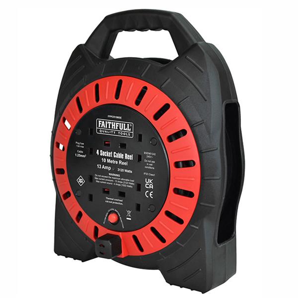 XMS Faithfull Semi-Enclosed Cable Reel 240V 13A 4-Socket 10m